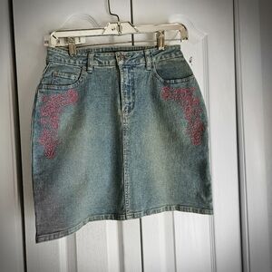 Rampage Denim Skirt with Pink glitter stones BNWT SZ 14